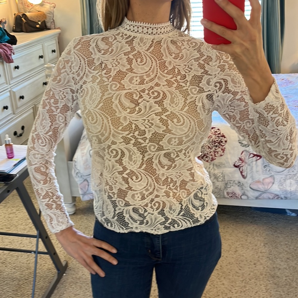 White lace top size M button back of neck